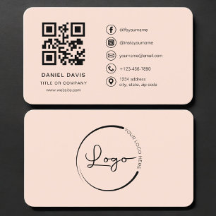 Pfirsich-Korallen-Logo QR-Code Professional Visitenkarte