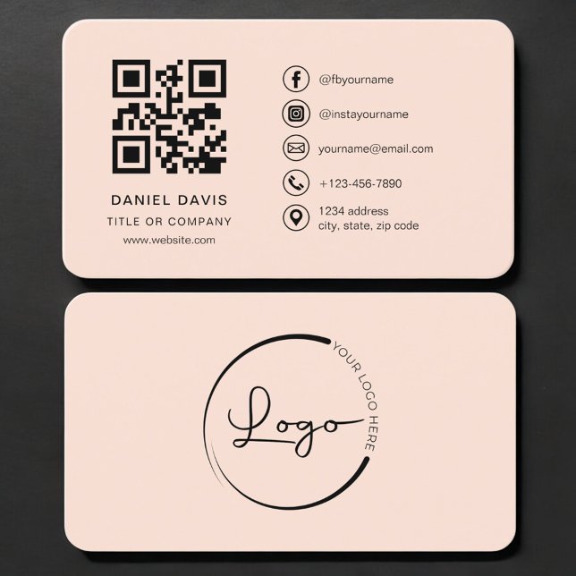 Pfirsich-Korallen-Logo QR-Code Professional Visitenkarte (Von Creator hochgeladen)