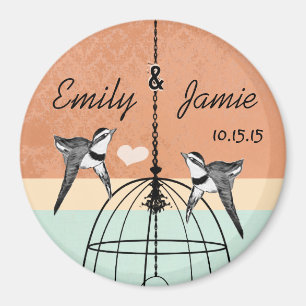 Pfirsich Korallen-Minz-Vogelkäfig Save-the-Date-Ho Magnet