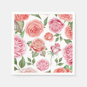 Pfirsich Korallen Rosa Rosen Grünzeug Blätter Shab Serviette