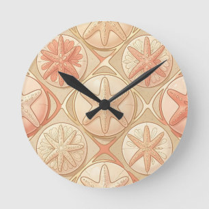 Pfirsich-Korallen-Seestern und Sanddollar Runde Wanduhr