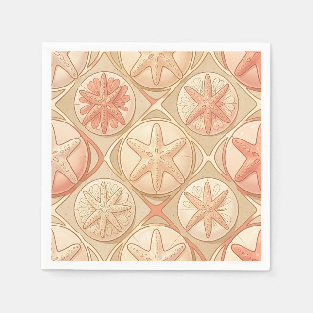 Pfirsich Korallen Seestern und Sanddollar  Serviette (Vorderseite)
