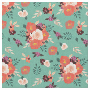 Pfirsich Korallenfarbenfloral Aquamarin Stoff
