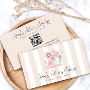 Pfirsich Küchenmixer Beige Streifen QR Code Visitenkarte