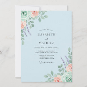 Pfirsich-Lavendel-Blatt-Hochzeit Einladung