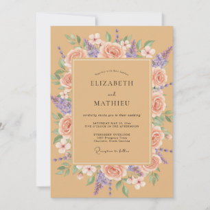 Pfirsich-Lavendel-Blumen-Romantische Hochzeit Einladung