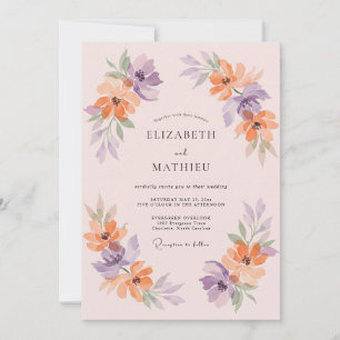 Pfirsich-Lavendel-Blütenhochzeit Romantik Einladung