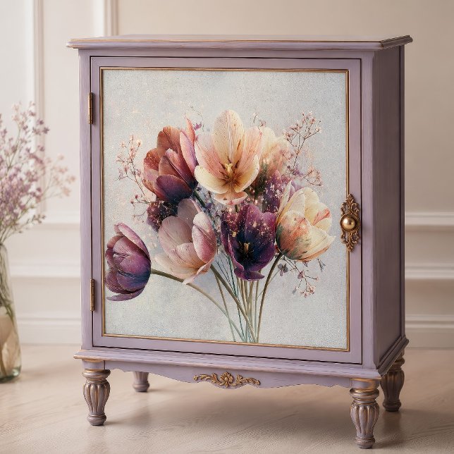 Pfirsich-Lavendel-Tulpen-Sträußchen-Decoupage Seidenpapier (Von Creator hochgeladen)