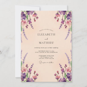 Pfirsich-Lavendel-Zweig-Eukalyptus-Hochzeit Einladung