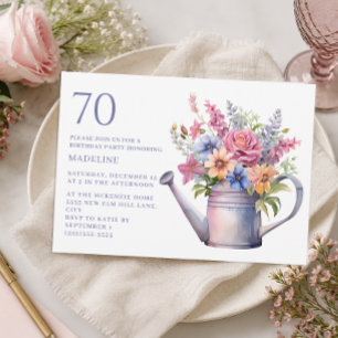 Pfirsich Lila Blumen Gießkanne 70. Geburtstag Einladung