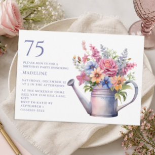 Pfirsich Lila Blumen Gießkanne 75. Geburtstag Einladung