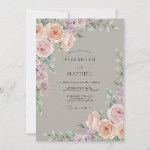 Pfirsich-Lila-Botanische-Romantik-Hochzeit Einladung