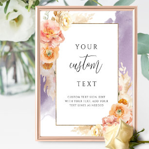 Pfirsich-lila Hochzeitsschild mit floralem Muster Poster