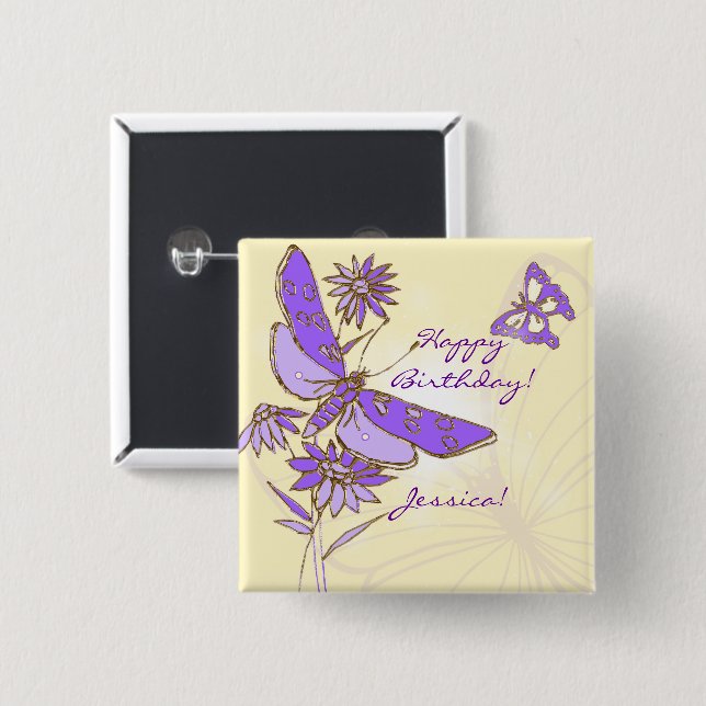 Pfirsich-lila Schmetterlings-Knopf Button (Vorne & Hinten)