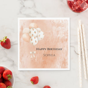 Pfirsich Luftballons Geburtstag Serviette