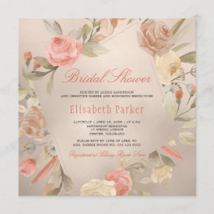 Pfirsich Luxus-Faux-Goldfolie Florale Brautparty Einladung