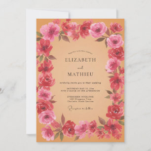 Pfirsich Magenta Blütenblätter Hochzeit Einladung