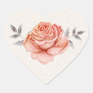 Pfirsich Märchen Glitter Rosen Blätter Brautparty Herz-Aufkleber