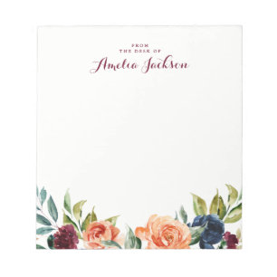 Pfirsich Marine Blumen Personalisiertes Notizbuch Notizblock