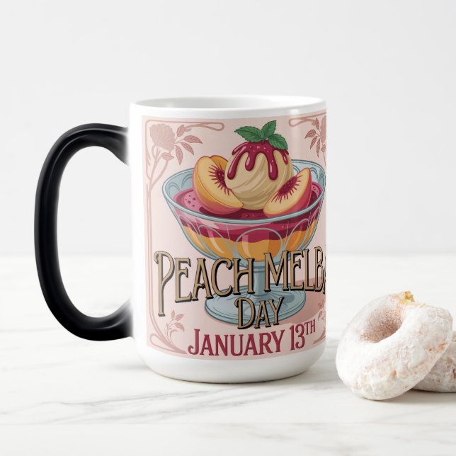 Pfirsich Melba Tag Morphing Tasse (Mit Donut)
