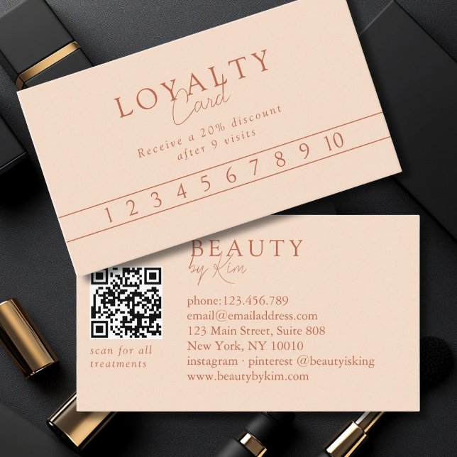 Pfirsich Minimal Eleganter Salon QR-Code Visitenkarte (Custom Peach Minimal Elegant Salon QR Code Business Card)