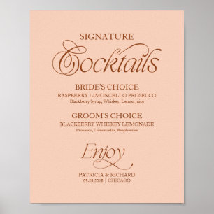 Pfirsich-Minimalist-Signatur-Cocktails-Hochzeitssc Poster
