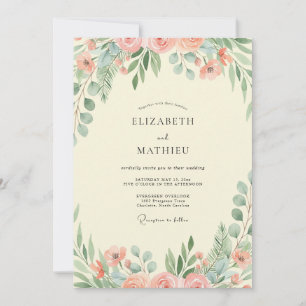 Pfirsich-Minz-Blüten-Hochzeit Einladung