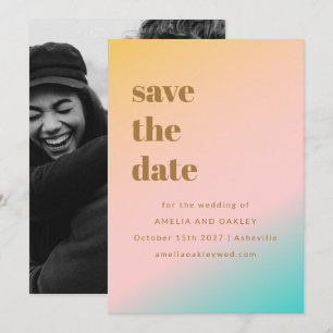 Pfirsich-Minz-Ombre-fette-Typografie-Hochzeitsfoto Save The Date