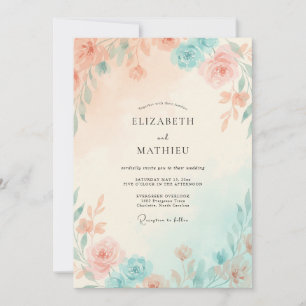 Pfirsich-Minze-Blatt-Hochzeit Einladung
