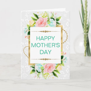 Pfirsich-Minze-Blumen & Gold-Glitter Muttertag Karte