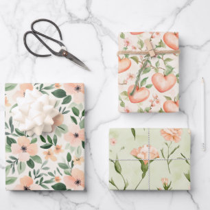 Pfirsich-Minze-Blumen-Herzen-Schönheit-Geburtstag Geschenkpapier Set