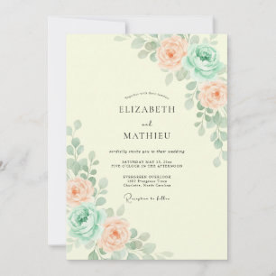 Pfirsich-Minze-Botanische Blumige Hochzeit Einladung