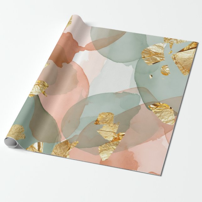 Pfirsich & Minze Goldblatt Ostern  Geschenkpapier (Ungerollt)