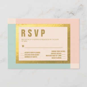 Pfirsich-Minze + HOCHZEITEN Goldfolie UAWG- RSVP Karte