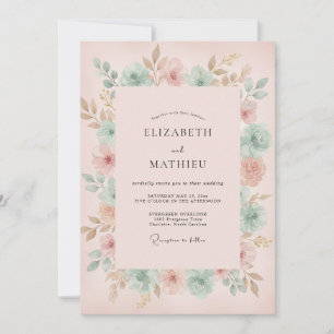 Pfirsich-Minze-Ranunculus-Eukalyptus-Hochzeit Einladung