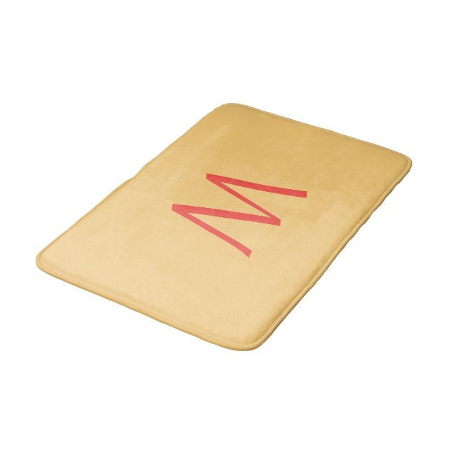 Pfirsich-Monogramm Gelb Badematte (Schrägansicht)