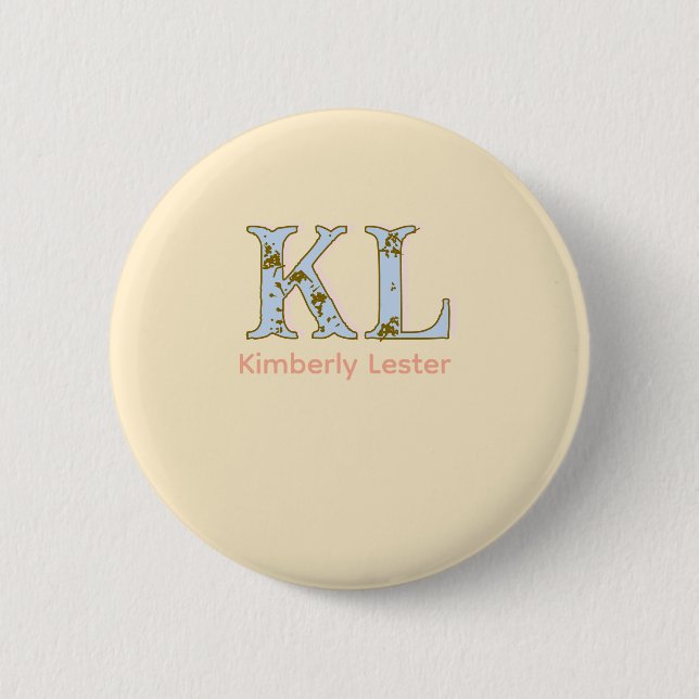 Pfirsich-Monogramm-Name-Buchstabe vintage fett Pas Button (Vorderseite)