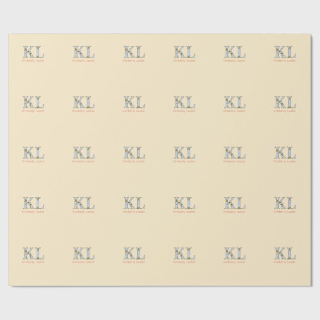 Pfirsich-Monogramm-Name-Buchstabe vintage fett Pas Geschenkpapier (Flach)