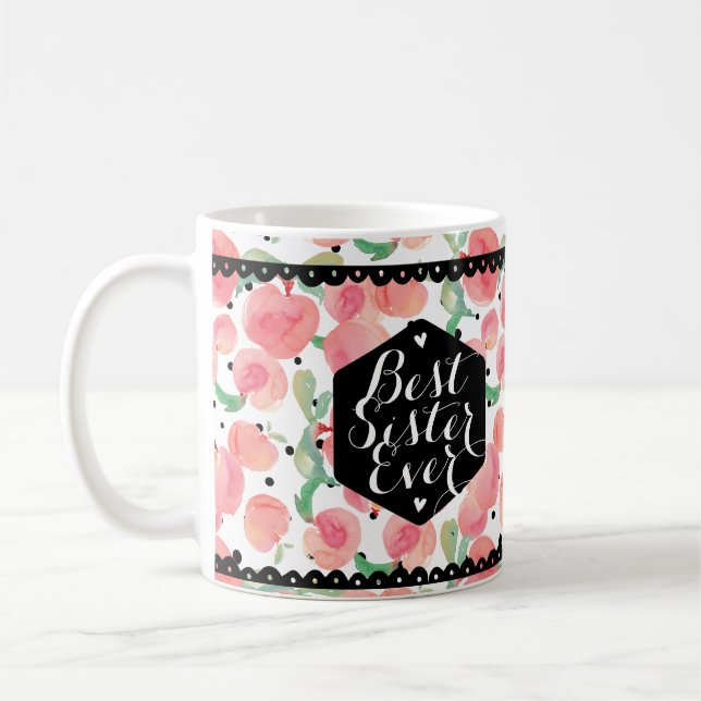 Pfirsich-Muster-beste Schwester überhaupt Tasse (Links)