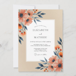 Pfirsich-Navy-Verfeinerte Herbst-Hochzeit Einladung