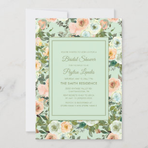 Pfirsich Neo Minze Staubblau Floral Brautparty Einladung