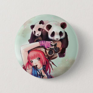 Pfirsich Ninja Panda-Knopf Button