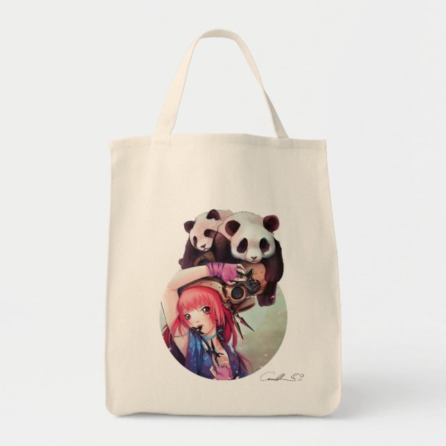 Pfirsich Ninja Panda-Lebensmittelgeschäft-Tasche Tragetasche (Vorne)