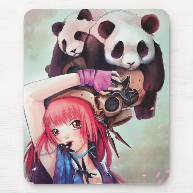 Pfirsich Ninja Pandas Mousepad (Vorne)