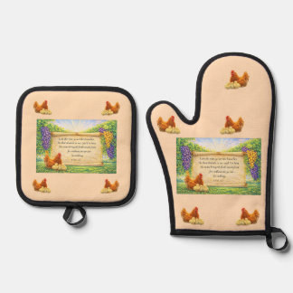 Pfirsich-Ofenhandschuh- und Topflappen-Set mit Bib Ofenhandschuh & Topflappen-Set