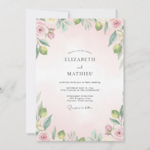 Pfirsich-Oliv-Blatt-Hochzeit Einladung