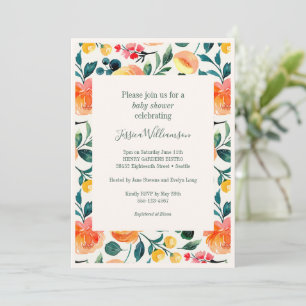 Pfirsich Orange Aquarell Blumen Baby Shower Frühli Einladung
