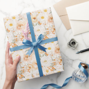 Pfirsich Orange Blumen Geburtstag Geschenkpapier