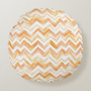 Pfirsich Orange Chevron Streifen Rundes Kissen
