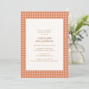 Pfirsich Orange Gingham Karo Plaid Herbst Baby Sho Einladung